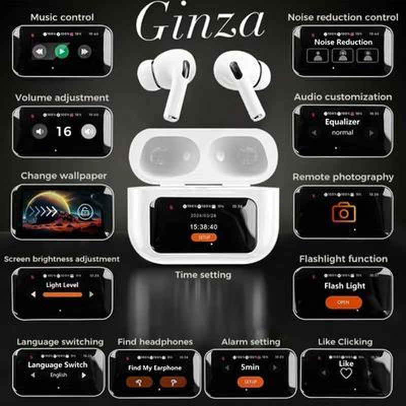 LED Display Noise-Canceling Bluetooth Earbuds